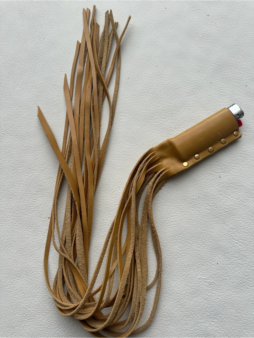Yellow/Tan Leather Fringe Lighter Holder